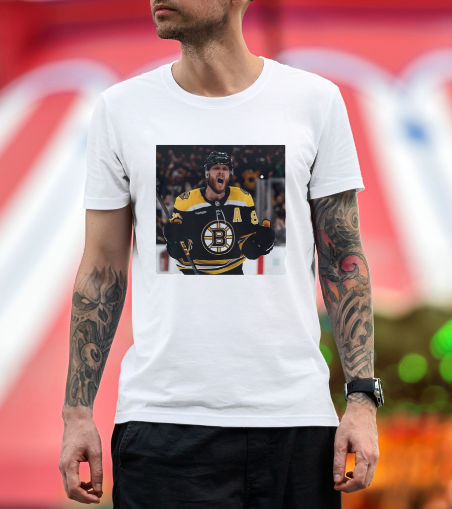 David Pastrnak Bruins Captain Announcement With Iconic Team Jersey Celebration T-Shirt