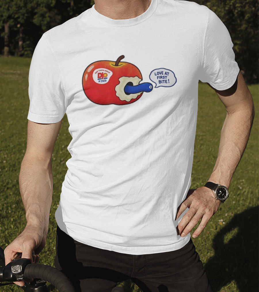 Gap Tooth Smile DJ No 2929 Love At First Bite Apple And Worm T-Shirt