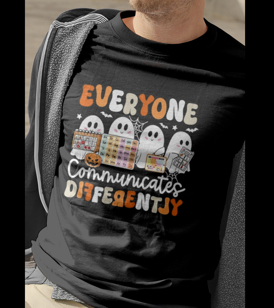 Everyone Communicates Differently Halloween Ghosts AAC Awareness T-Shirt
