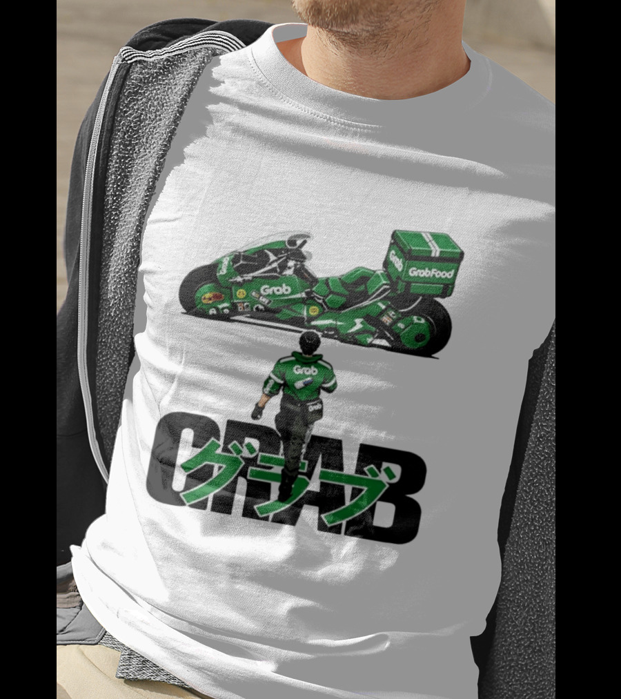 GrabFood Rider Akira Tribute Motorcycle Graphic Kanji T-Shirt