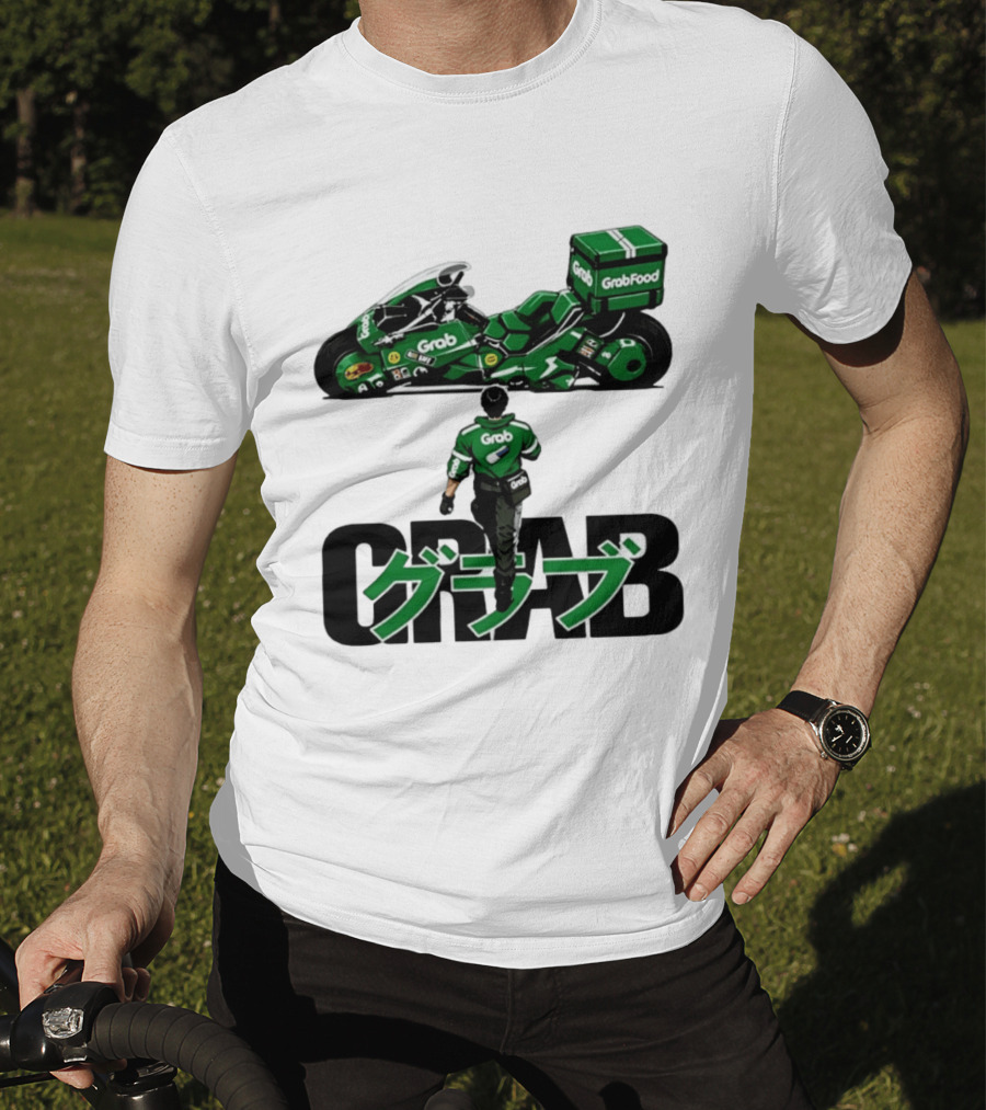 GrabFood Rider Akira Tribute Motorcycle Graphic Kanji T-Shirt