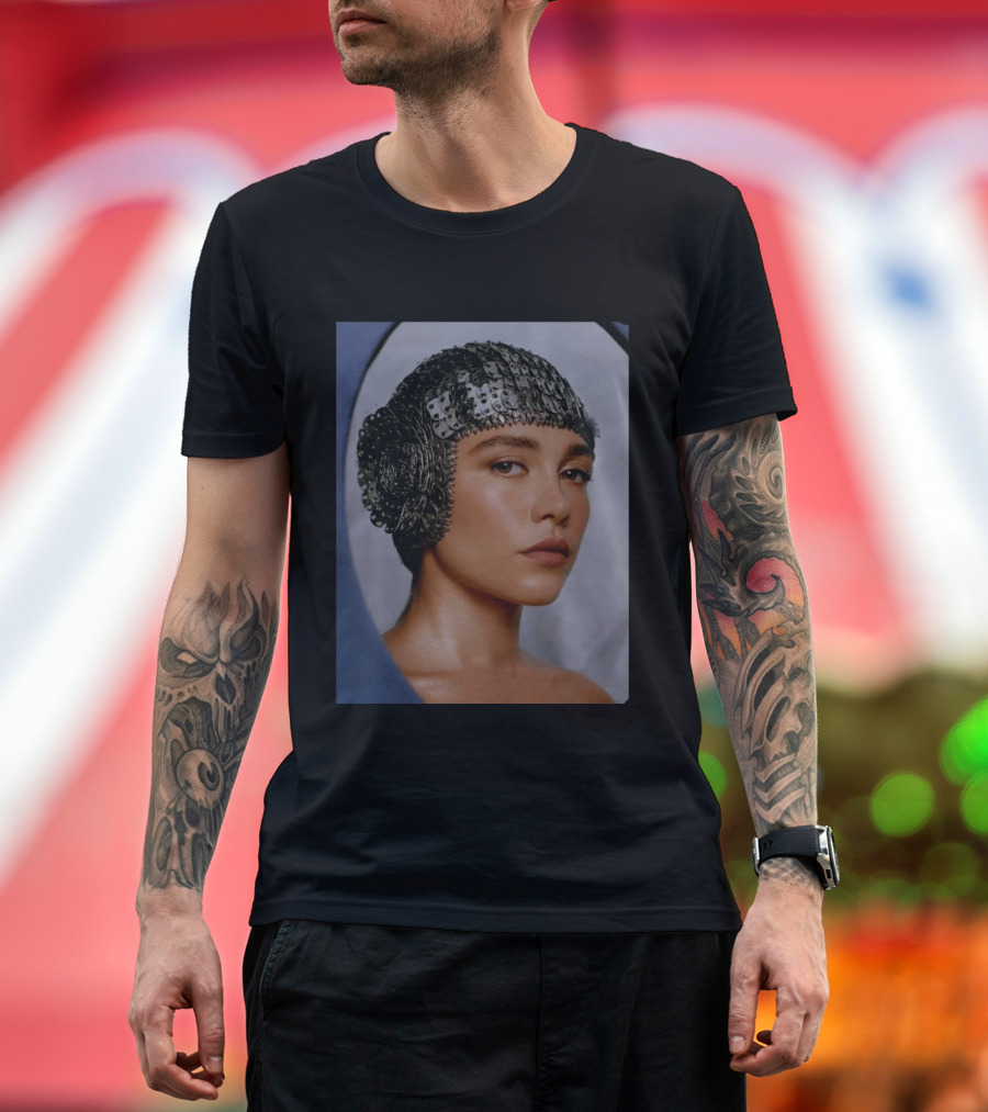 Florence Pugh Stuns On Vanity Fair With Elegant Chainmail Headpiece T-Shirt