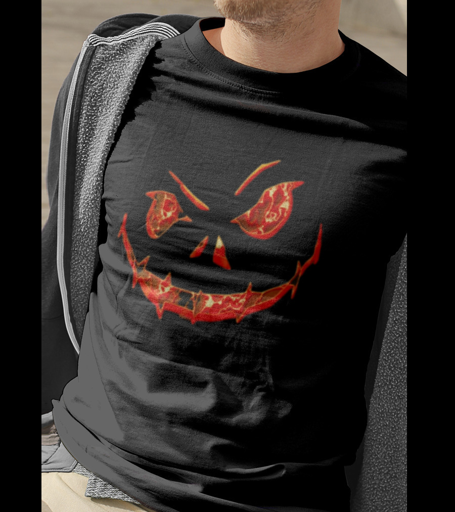 Halloween Evil Pumpkin Face Spooky Grinning Jack O'Lantern T-Shirt