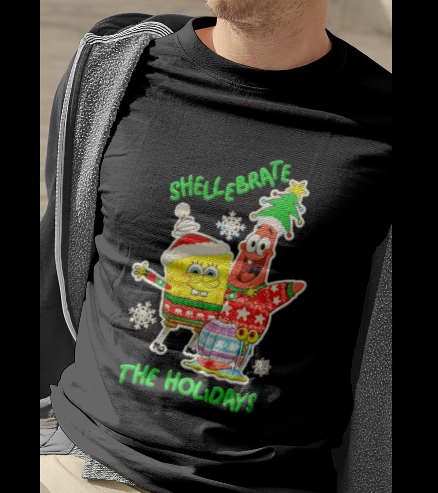 Shellebrate The Holidays With SpongeBob SquarePants And Patrick Star Festive Sweaters T-Shirt