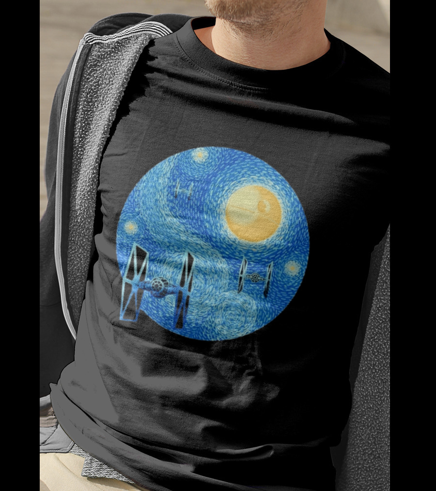 Starry Night Death Star Tie Fighters Star Wars Van Gogh T-Shirt