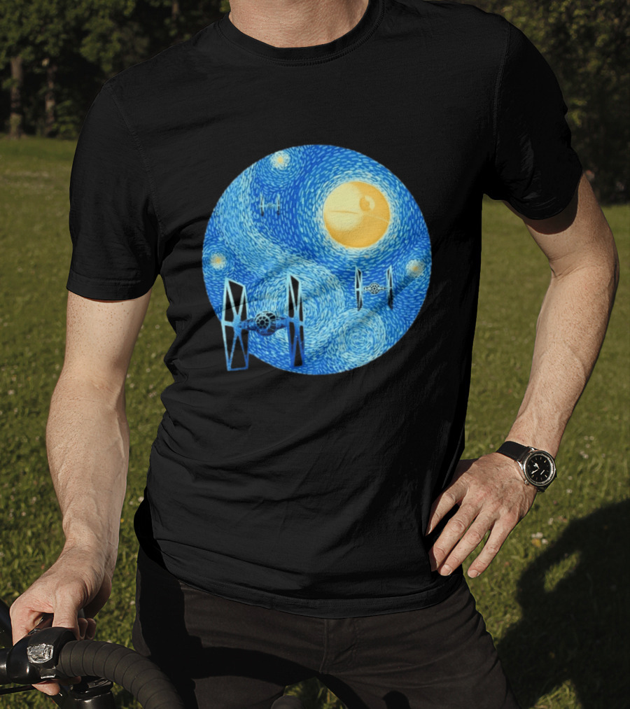 Starry Night Death Star Tie Fighters Star Wars Van Gogh T-Shirt