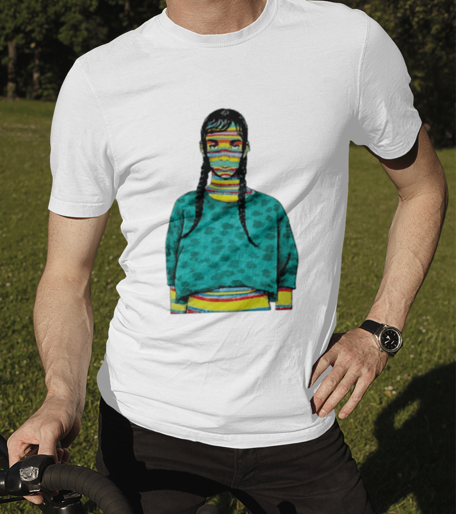 Sicko Last Spring Japan Kai Cenat Striped Face And Braids T-Shirt