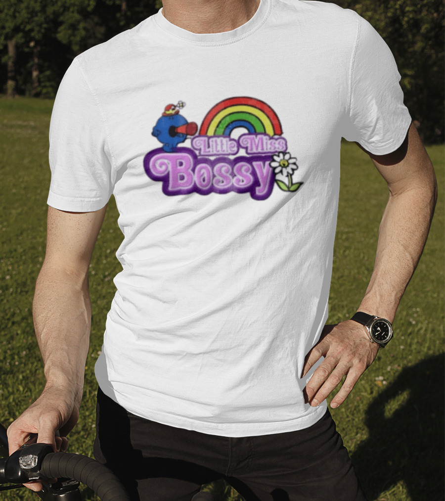 Little Miss Bossy Rainbow With Flower And Megaphone T-Shirt
