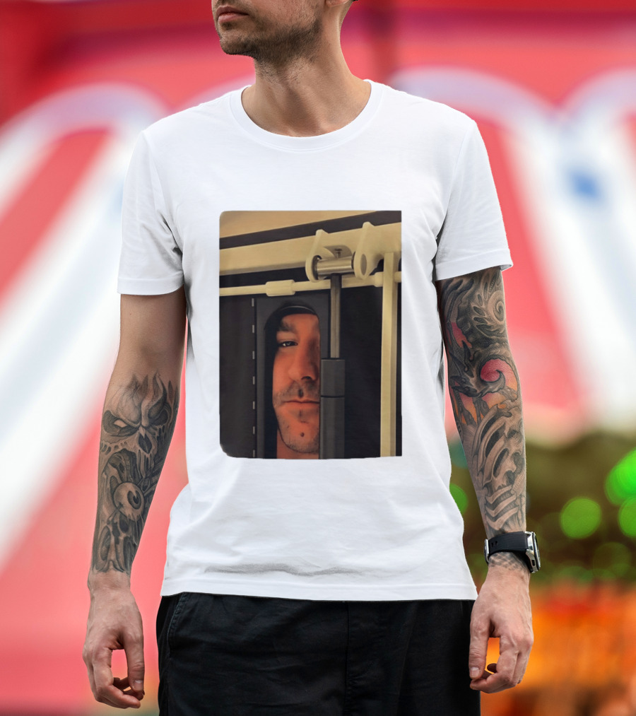 Man Peeking Through Door Face Hidden Observation Doorway T-Shirt