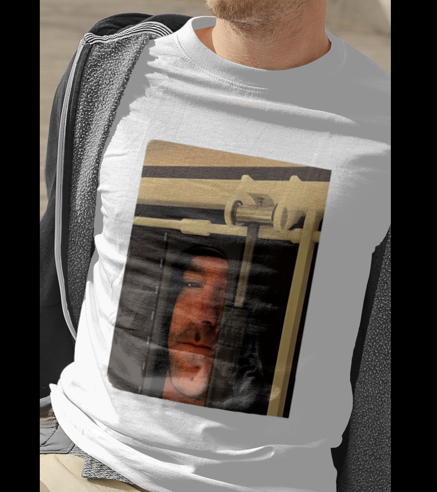 Man Peeking Through Door Face Hidden Observation Doorway T-Shirt