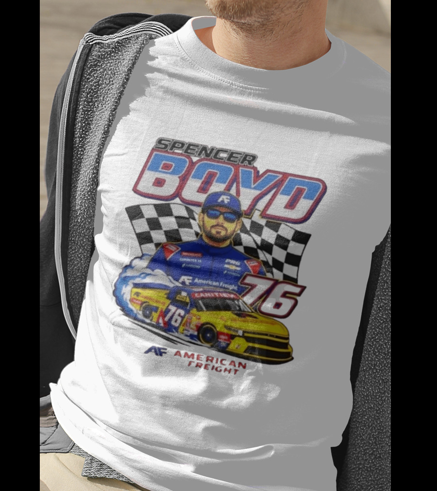 Spencer Boyd 76 American Freight Racing Car Checkered Flag T-Shirt