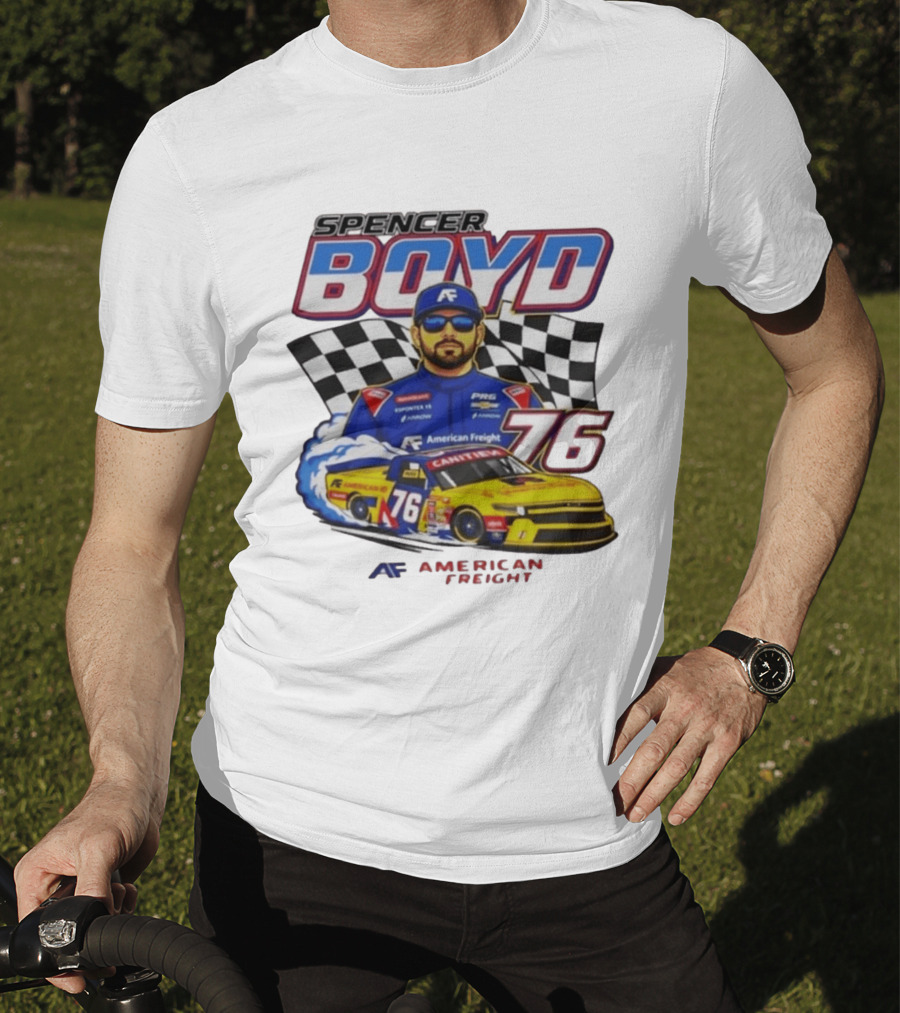 Spencer Boyd 76 American Freight Racing Car Checkered Flag T-Shirt