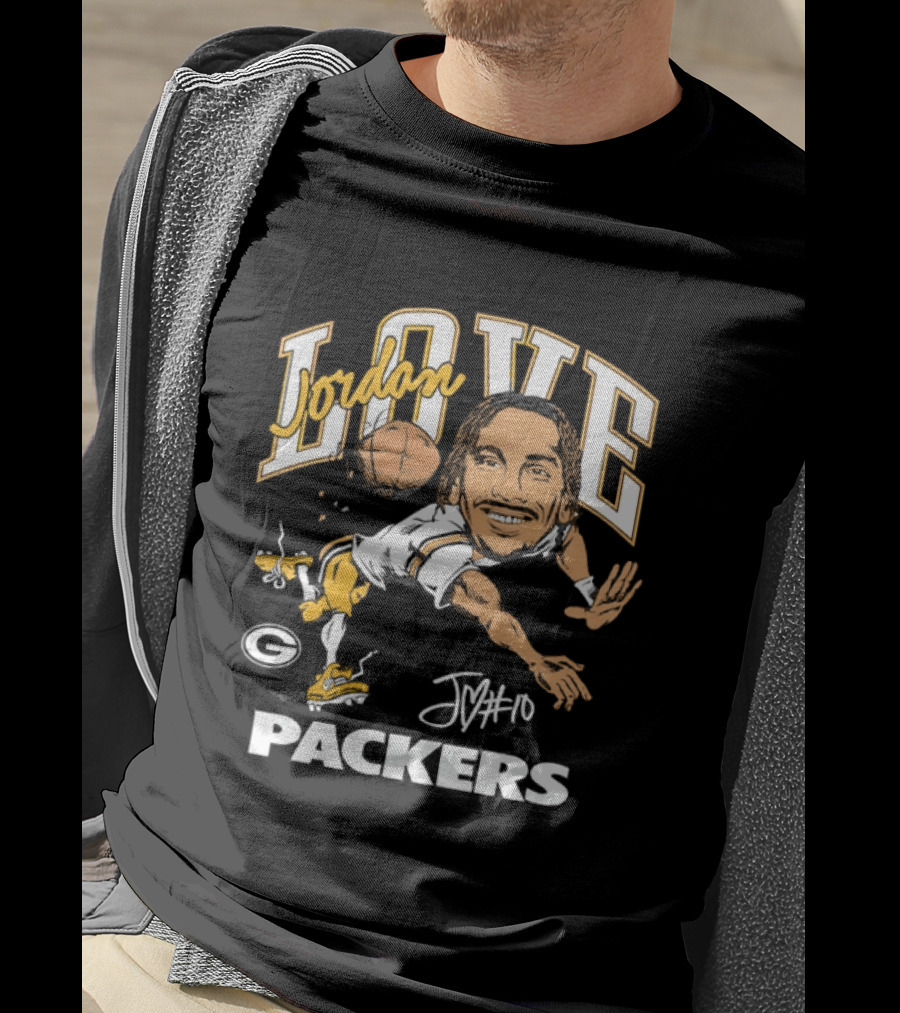 Jordan Love Packers Caricature Football Player Catching T-Shirt