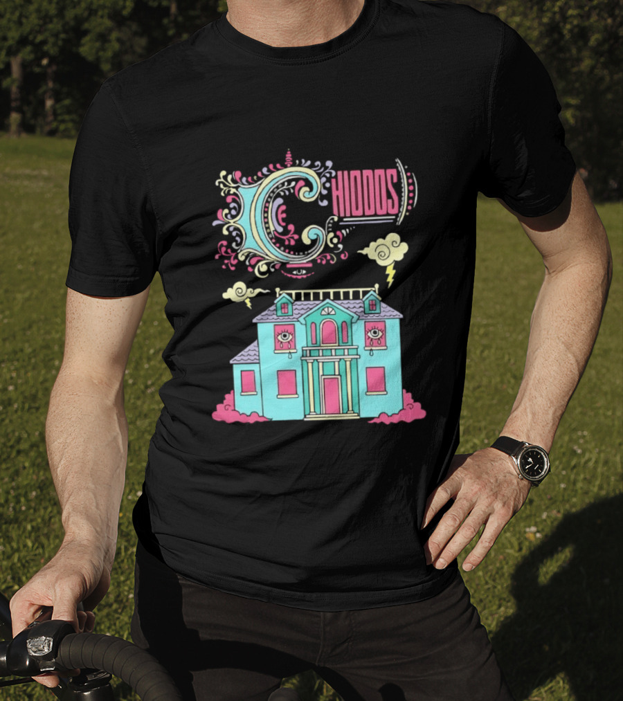 Chiddos House Whimsical Surreal Crying Eyes House Clouds Lightning T-Shirt