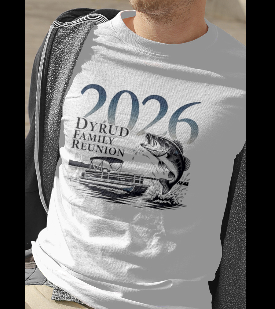 2026 Dyrud Family Reunion Fishing Trip Boat And Jumping Fish T-Shirt