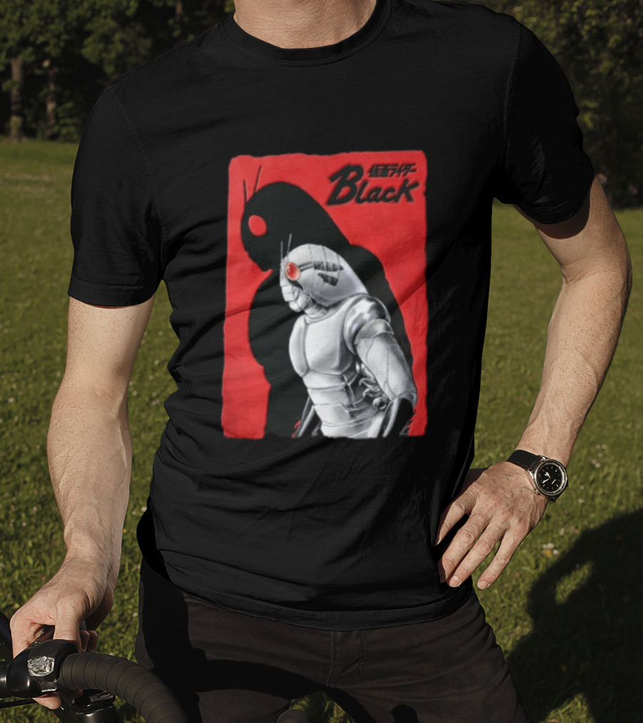 Kamen Rider Black Iconic Character Silhouette And Bold Red T-Shirt