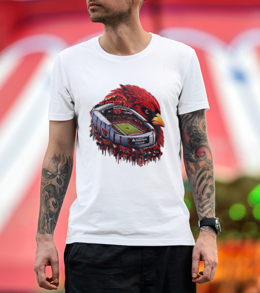 Arizona Cardinals State Farm Stadium With Cardinal Artwork And NFL Football T-Shirt