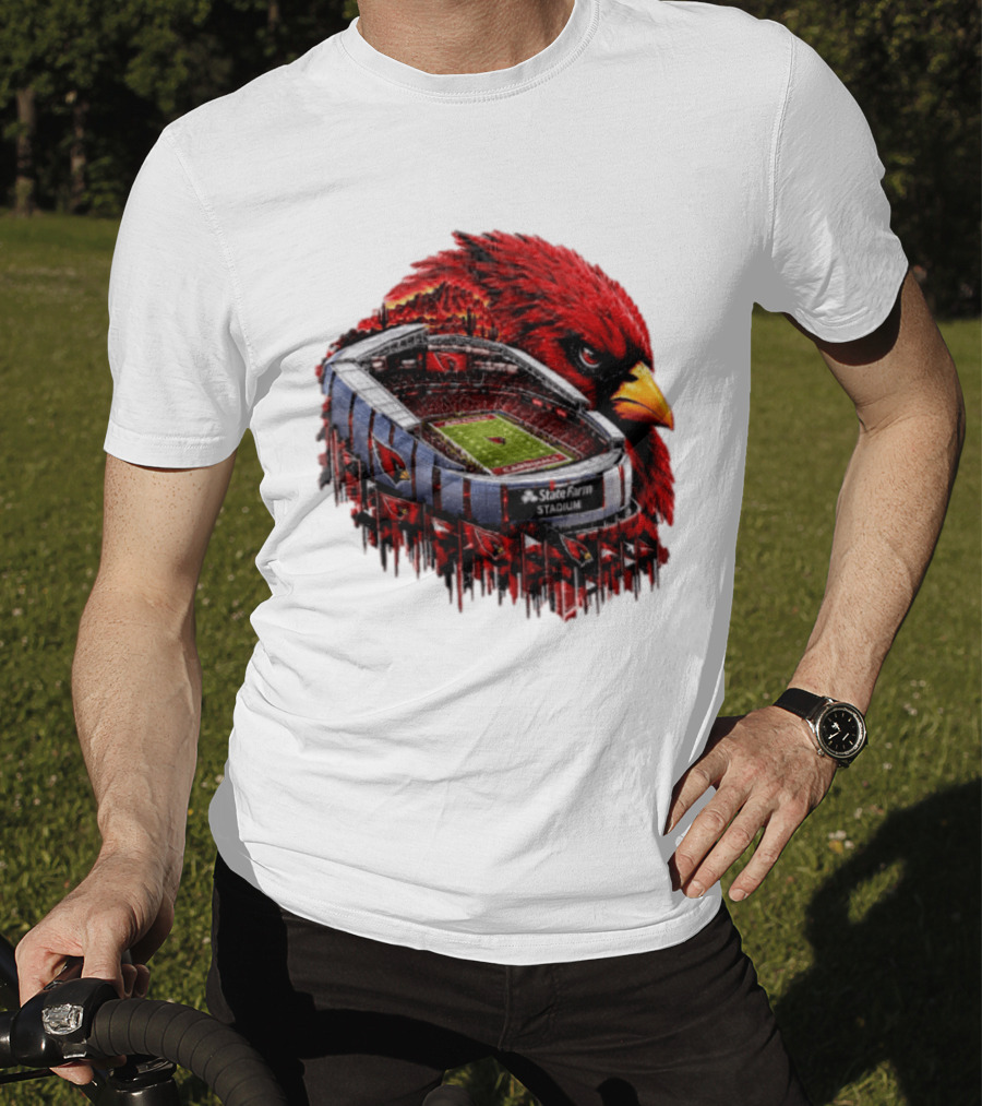 Arizona Cardinals State Farm Stadium With Cardinal Artwork And NFL Football T-Shirt