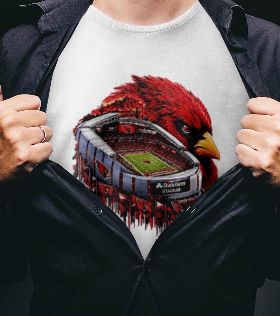 Arizona Cardinals State Farm Stadium With Cardinal Artwork And NFL Football T-Shirt