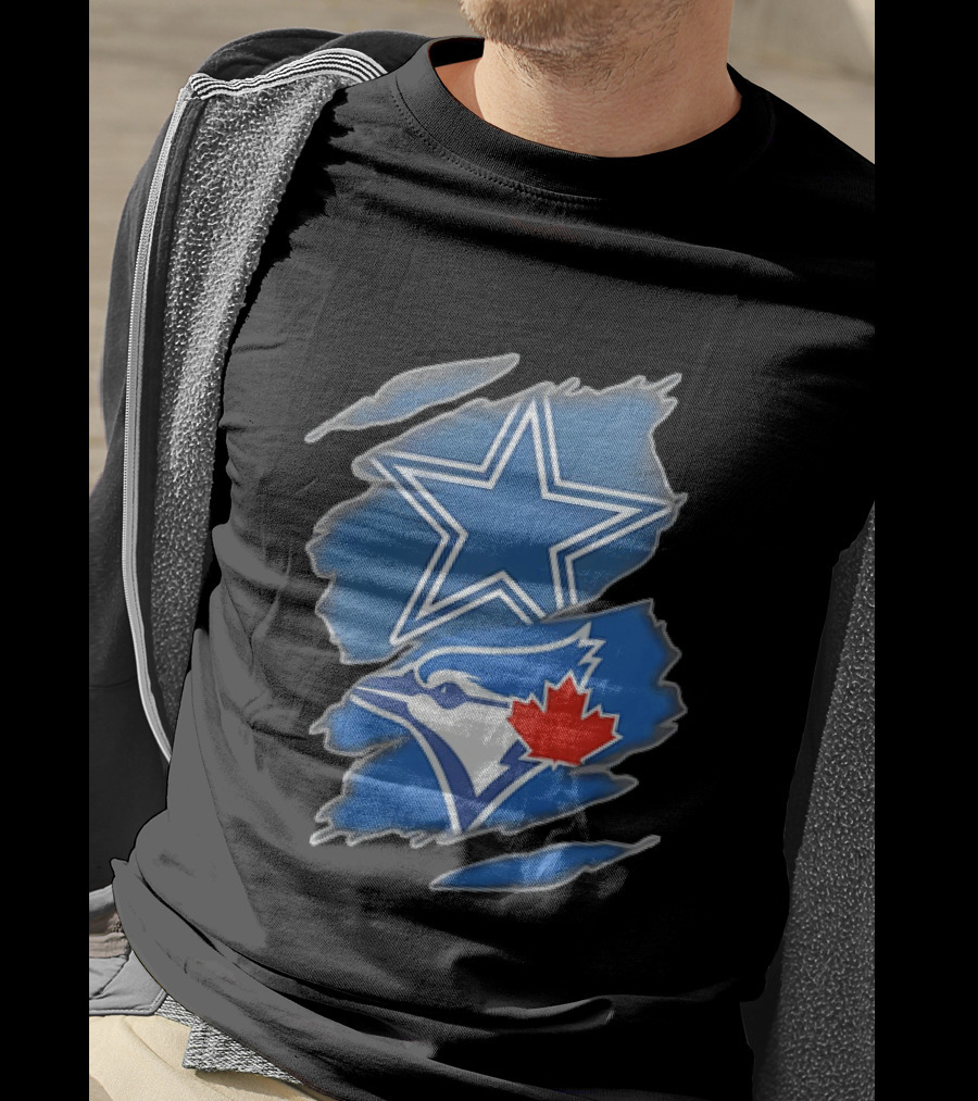Dallas Cowboys Star And Toronto Blue Jays Jay With Maple Leaf Ripped T-Shirt