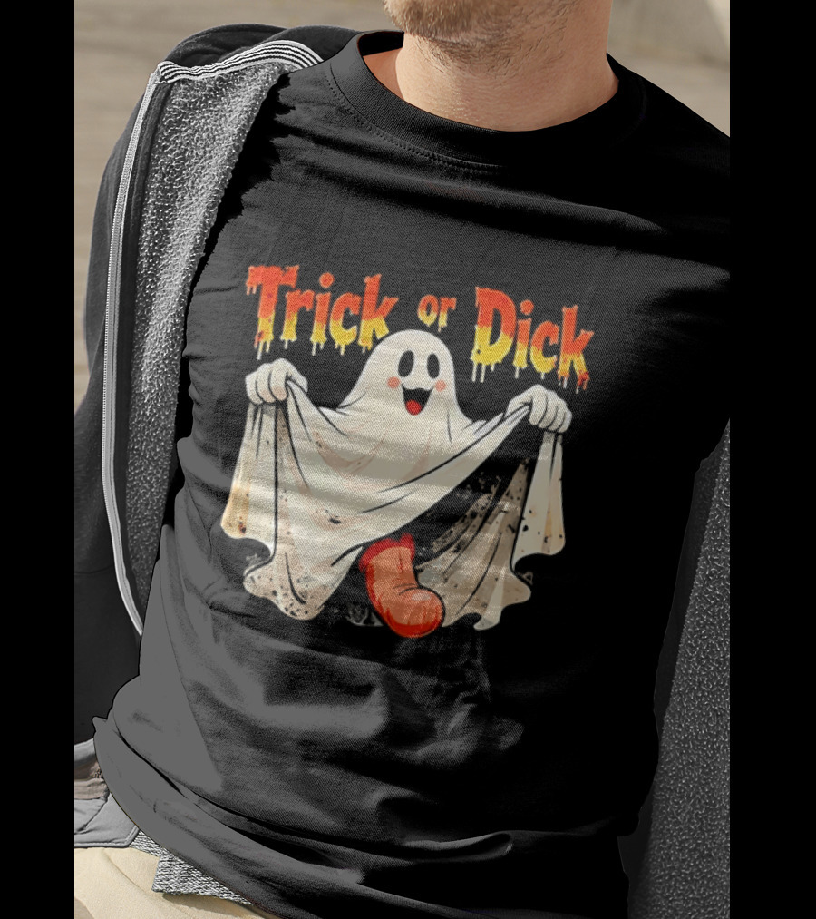 Trick Or Dick Halloween Ghost Spooky Theme With Playful Ghost T-Shirt
