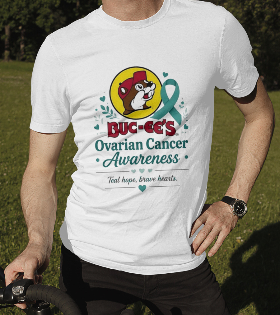 Buc Ee's Ovarian Cancer Awareness Teal Hope Brave Hearts T-Shirt