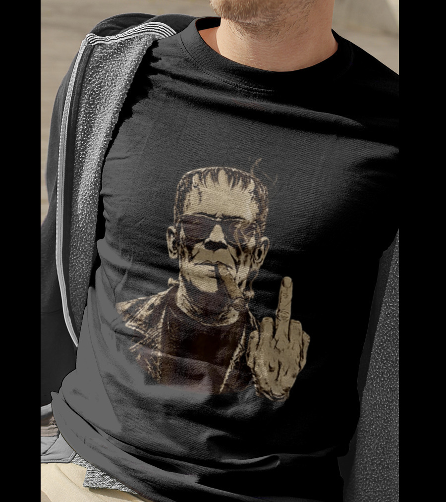 Frankenstein Cigar Middle Finger Smoking Horror Halloween T-Shirt