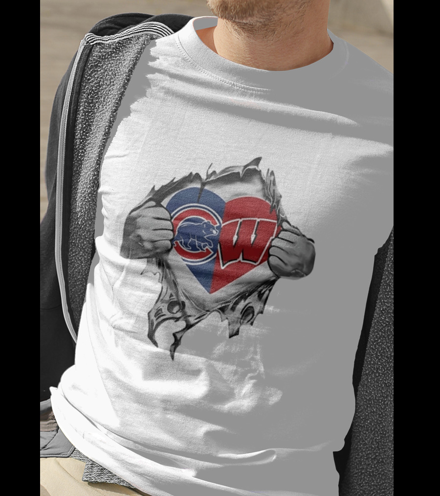 Chicago Cubs And Wisconsin Badgers Heart Rip T-Shirt