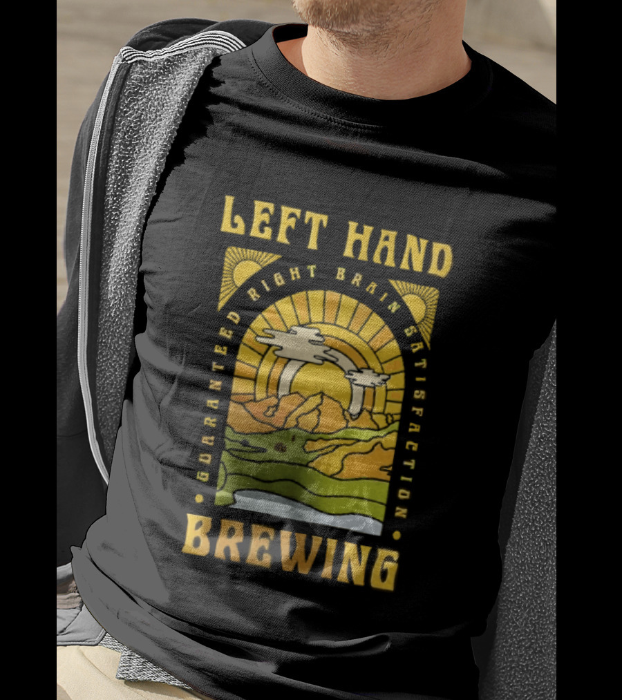 Left Hand Brewing Guaranteed Right Brain Satisfaction Sunburst River Landscape T-Shirt