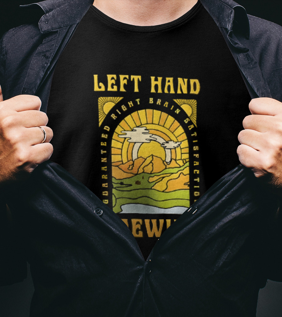 Left Hand Brewing Guaranteed Right Brain Satisfaction Sunburst River Landscape T-Shirt