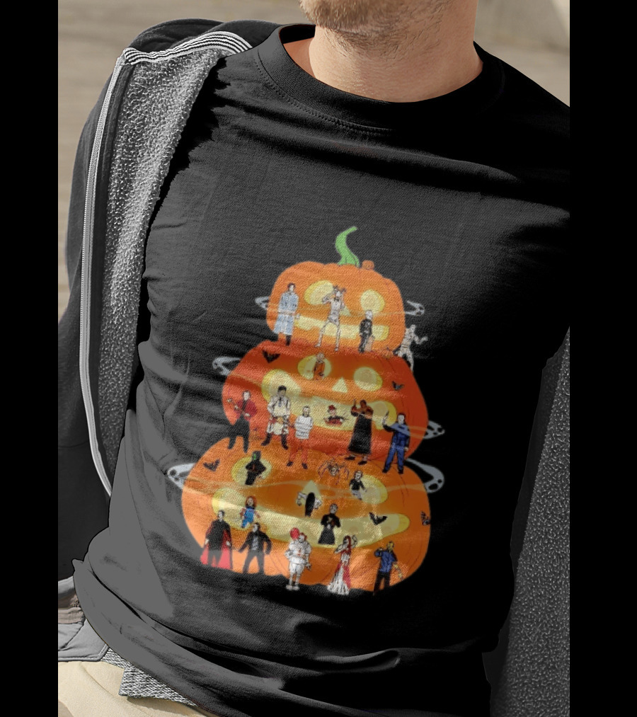 Horror Movie Icons Halloween Pumpkin Stack Villains T-Shirt