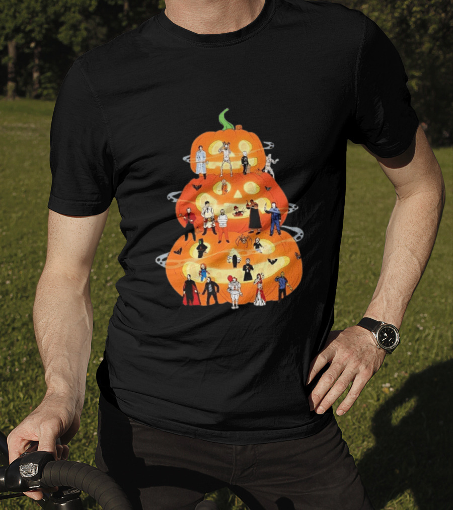 Horror Movie Icons Halloween Pumpkin Stack Villains T-Shirt