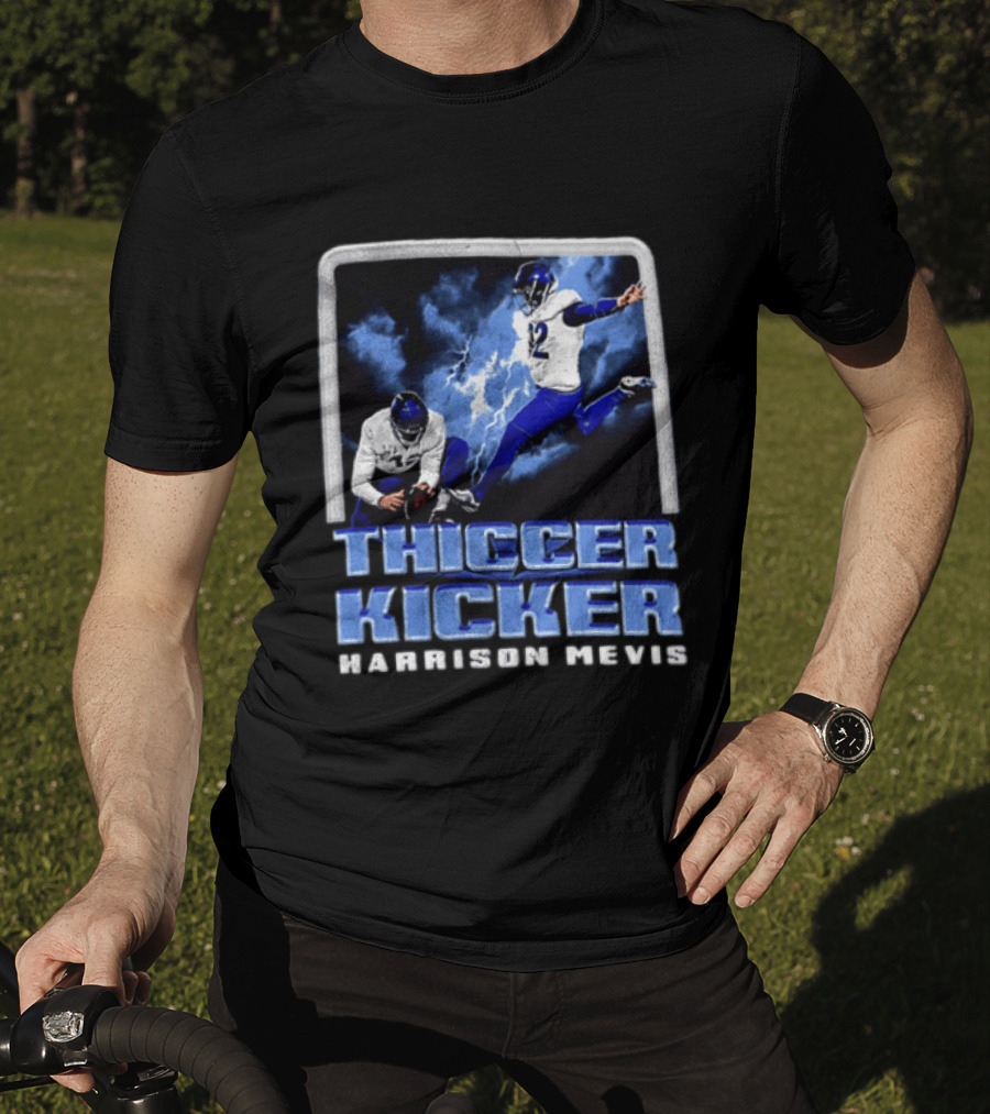 Harrison Mevis Thiccer Kicker Football Action And Lightning T-Shirt