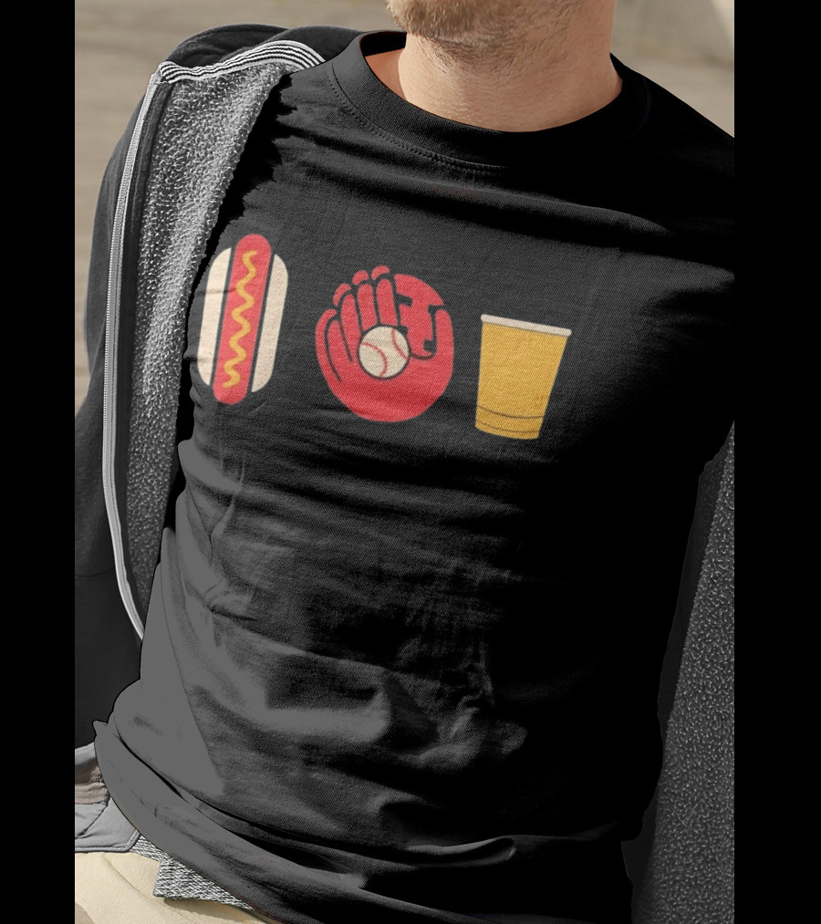 Hot Dog Baseball Glove Beer Chowlahoadz Stadium Food T-Shirt