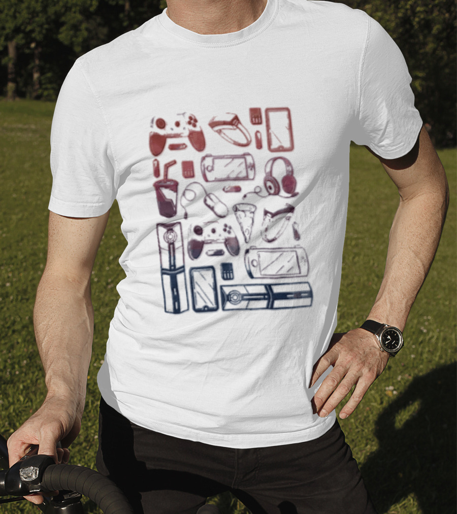 Gaming Console Controllers And Snacks Collage T-Shirt