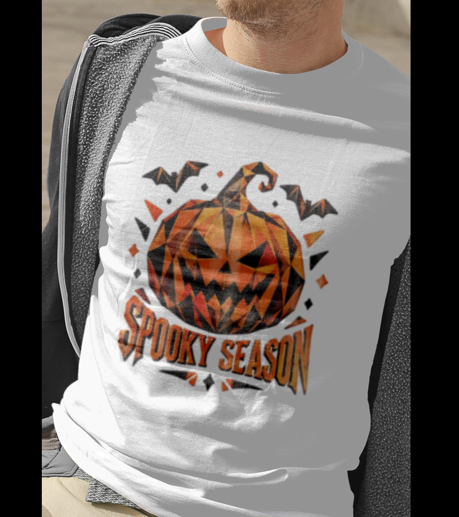 Spooky Season Geometric Pumpkin Halloween Bats T-Shirt