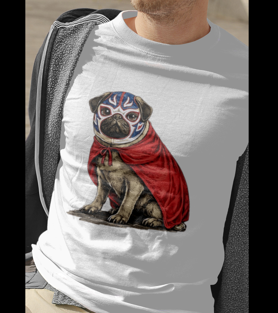 Lucha Libre Pug Red Cape Mexican Wrestling Dog Mask T-Shirt