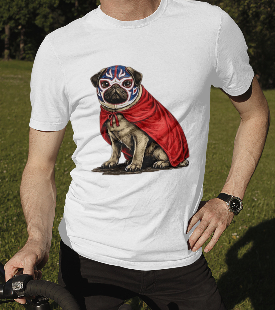 Lucha Libre Pug Red Cape Mexican Wrestling Dog Mask T-Shirt