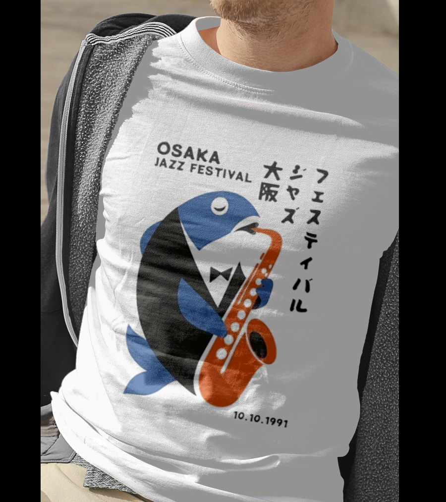 Osaka Jazz Festival 10.10.1991 Saxophone Playing Fish T-Shirt
