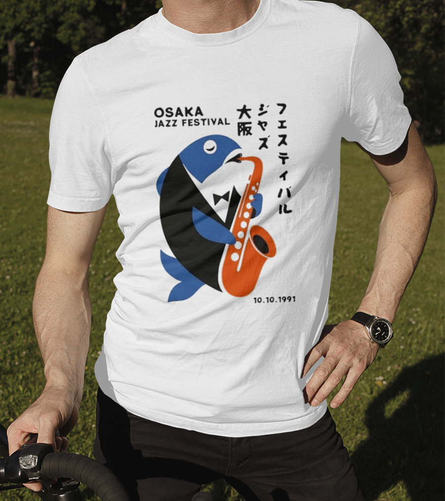 Osaka Jazz Festival 10.10.1991 Saxophone Playing Fish T-Shirt