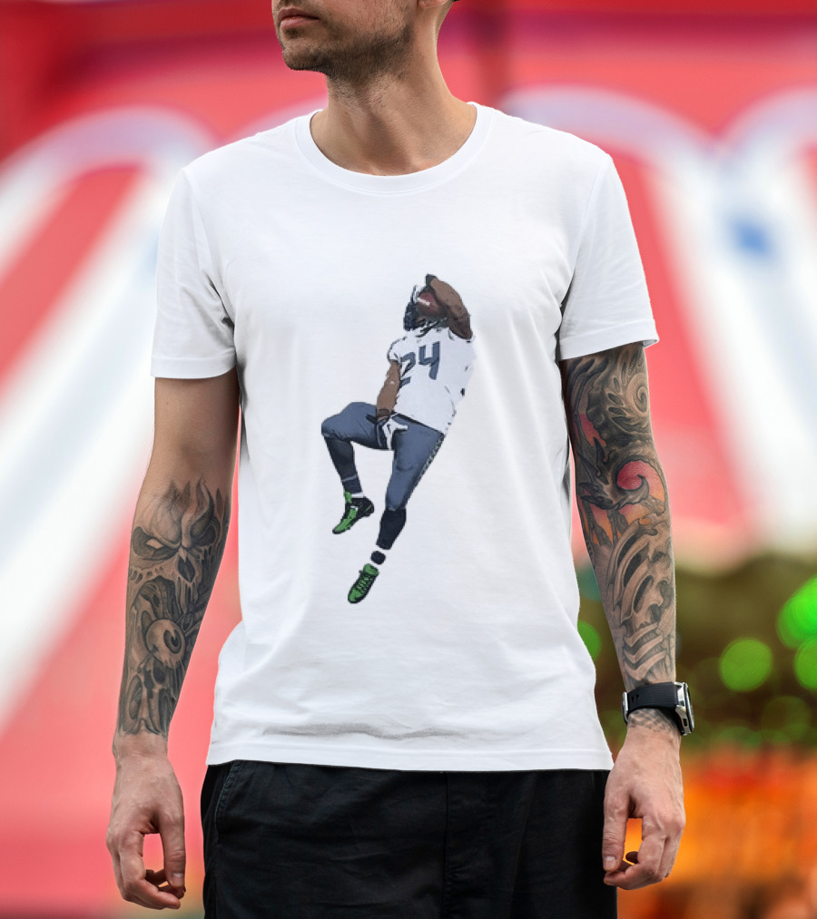 Seattle Seahawks Marshawn Lynch Number 24 Beast Mode Action Pose T-Shirt