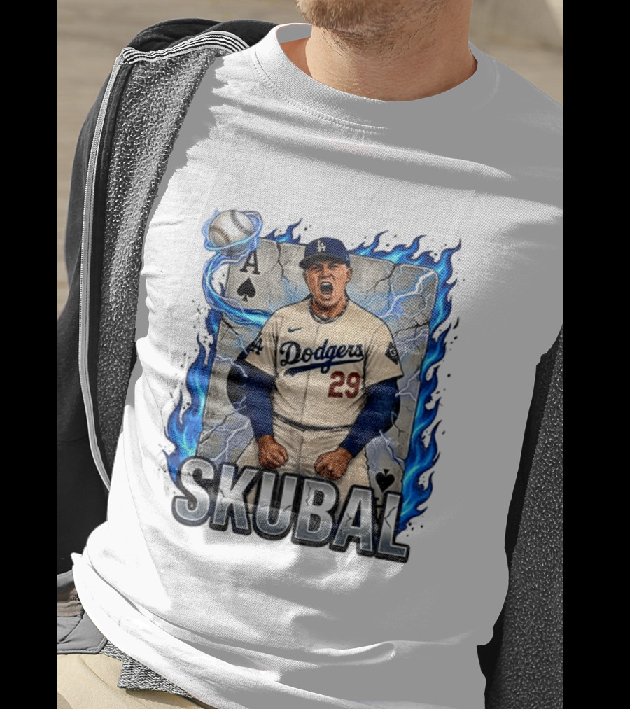Skubal 29 Dodgers Ace Pitcher Playing Card Flames And Spade T-Shirt