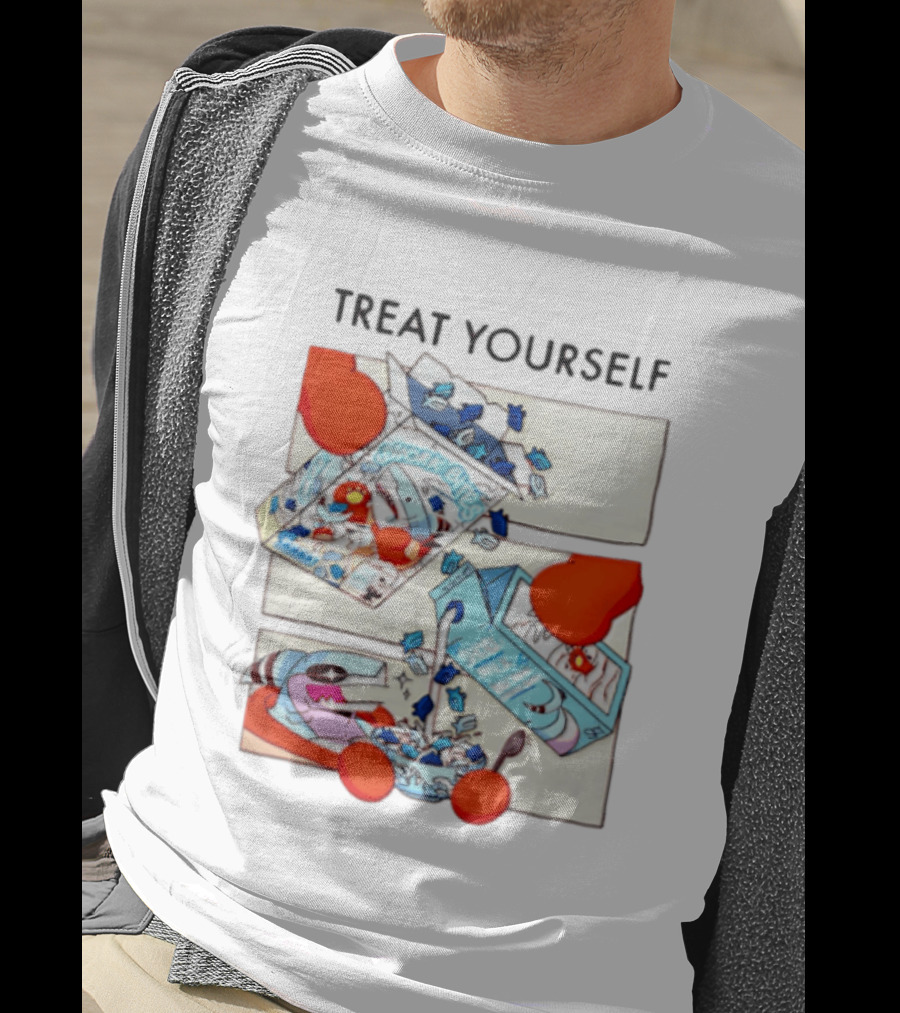 Treat Yourself Shork Bites Cereal Box Sharks Milk Breakfast Fun T-Shirt
