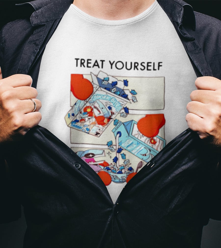 Treat Yourself Shork Bites Cereal Box Sharks Milk Breakfast Fun T-Shirt