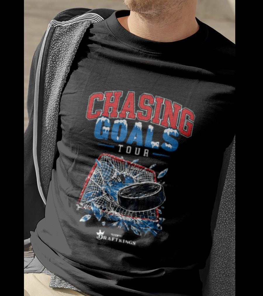 Chasing Goals Tour Hockey Net Puck Barstool Sports Spittin Chiclets T-Shirt