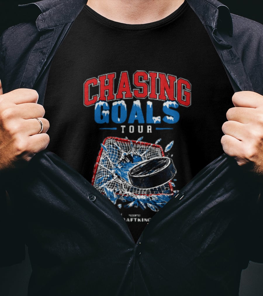 Chasing Goals Tour Hockey Net Puck Barstool Sports Spittin Chiclets T-Shirt