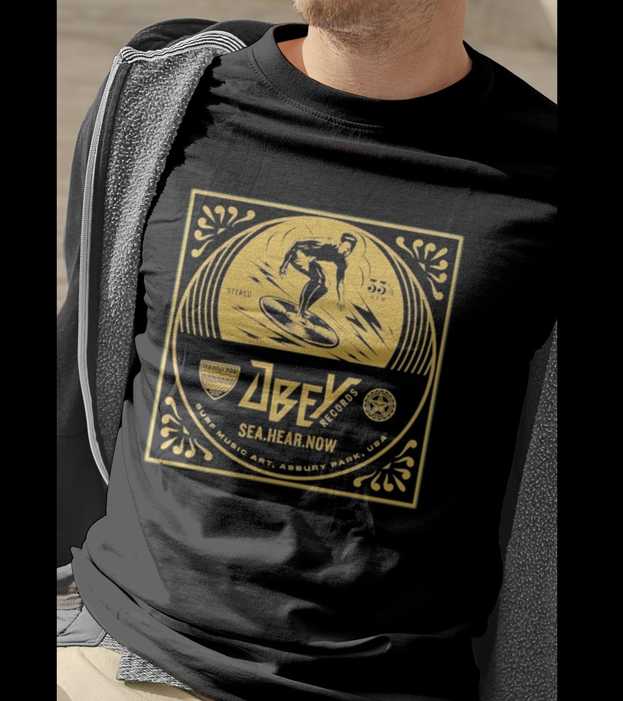 Obey Records SeaHearNow Surf Music Art Asbury Park USA 33 RPM Stereo T-Shirt