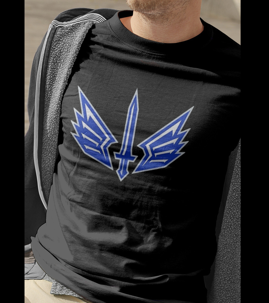 Winged Sword Blue Angular Fantasy T-Shirt