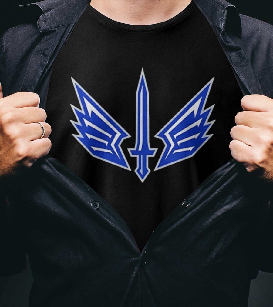 Winged Sword Blue Angular Fantasy T-Shirt