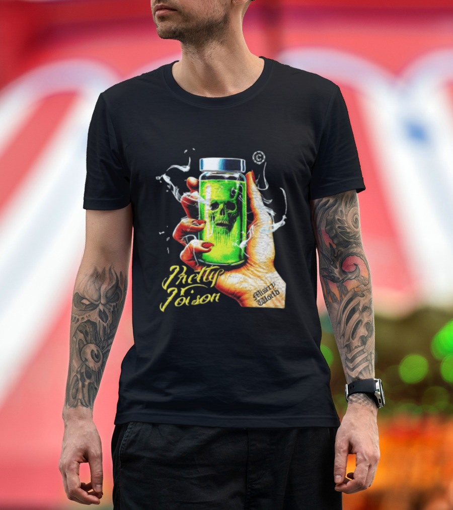 Pretty Poison Misery World Skull Bottle In Hand T-Shirt